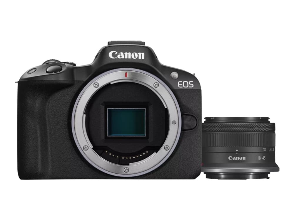 Canon EOS R50, Black + RF-S 18-45mm F4.5-6.3 IS STM Kit, 24,2 MP, 6000 x 4000 pikseliä, CMOS, 4K Ultra HD, Kosketusnäyttö, Musta
