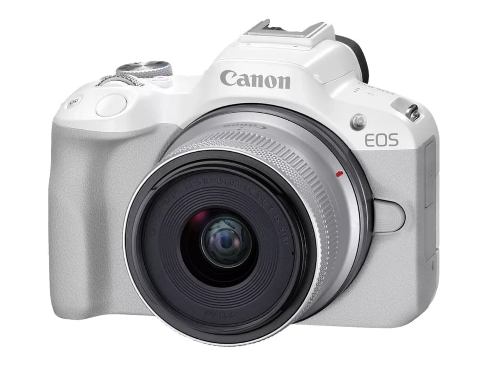 Canon EOS R50, White + RF-S 18-45mm F4.5-6.3 IS STM Kit, 24,2 MP, 6000 x 4000 pikseliä, CMOS, 4K Ultra HD, Kosketusnäyttö, Valkoinen