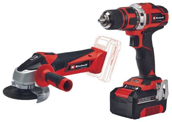 Einhell TE-TK 18/2 Li Kit (CD+AG), Cordless angle grinder, Akkukäyttöinen yhdistelmäpora, Musta, Punainen, 40 Nm, 400 RPM, 1500 RPM, 1,3 cm