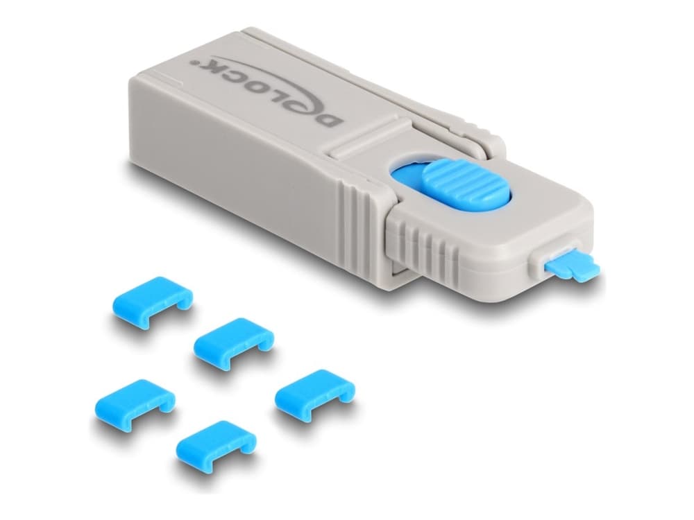 DeLOCK 20926, Portin lukitsin + avain, USB Type-C, Sininen, Harmaa, Muovi, 11 kpl, Muovipussi