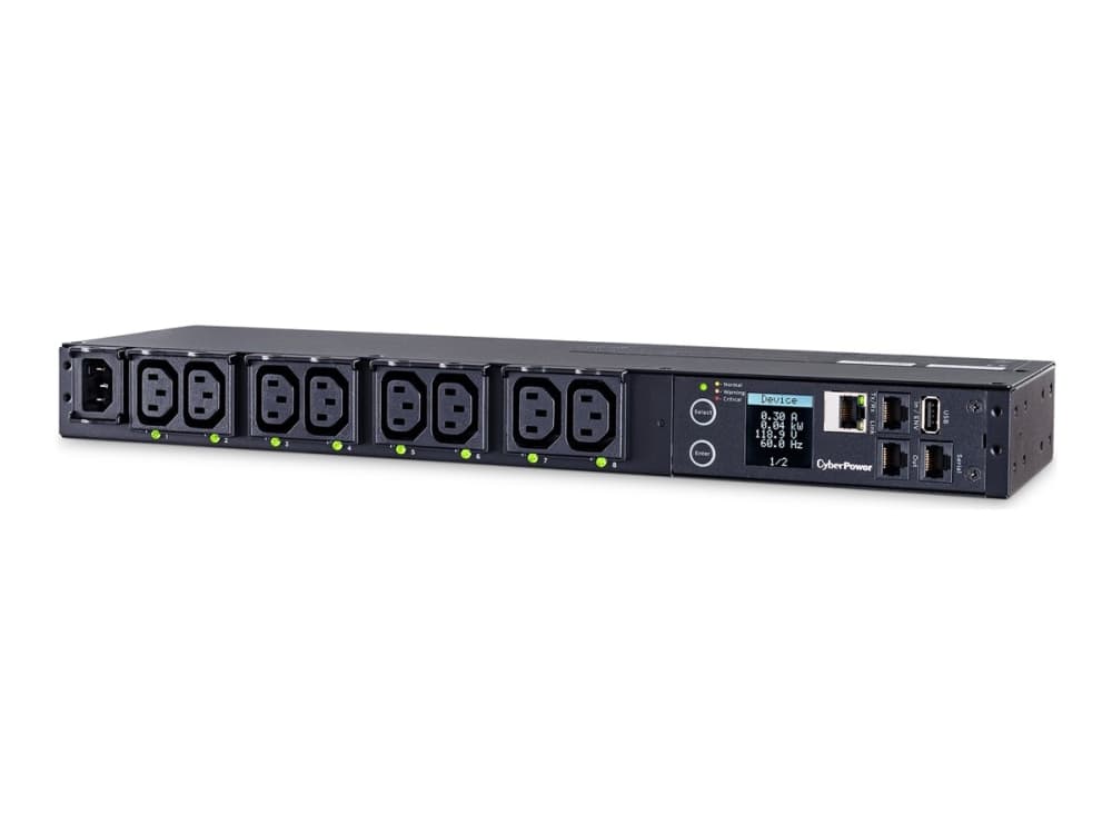 CyberPower PDU41004, Kytkimellinen, 1U, Yksivaiheinen, Vaaka, Terästä, Musta