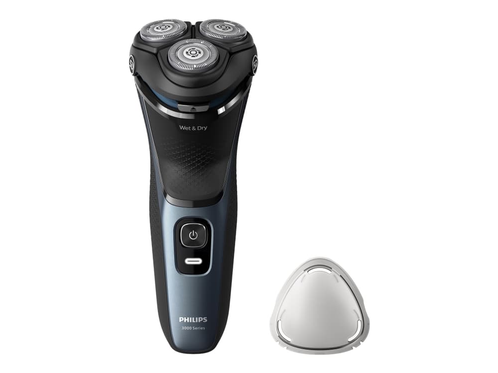 Philips 3000 series Shaver S3144/00 Sähköparranajokone märkä- ja kuiva-ajoon, Parranajokone kääntyvällä päällä, musta, Sininen, PowerCut, SH30, 2 vuosi/vuosia, Akku