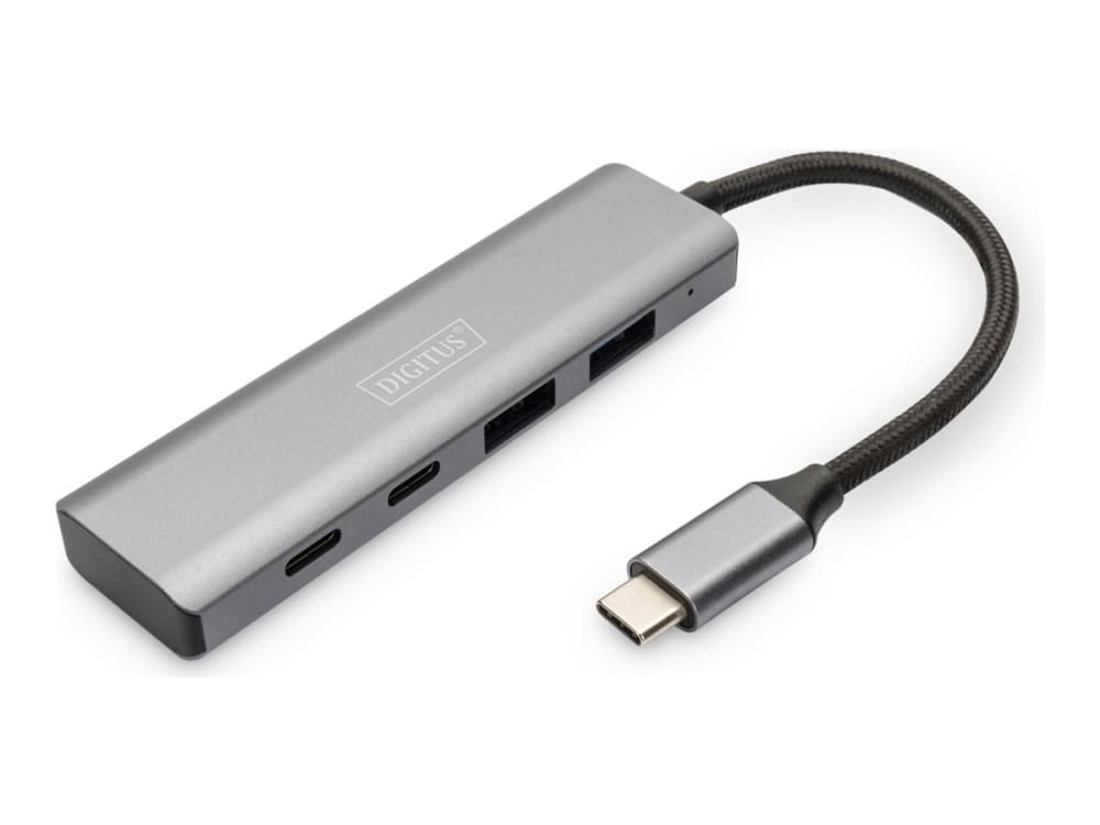 DIGITUS USB-C 4 Port HUB tummanharmaa 2x USB-A/2x USB-C