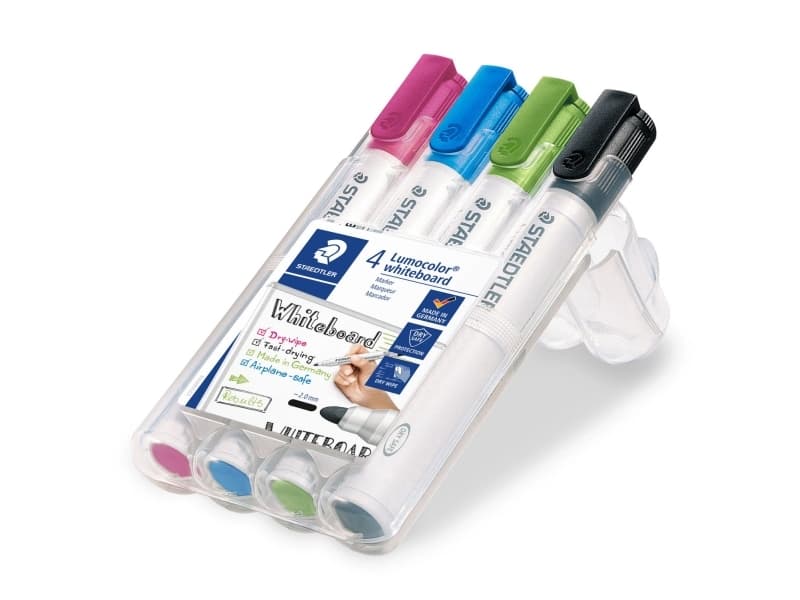 Staedtler Lumocolor 351, 4 kpl, Musta, Vaaleansininen, Vaaleanvihreä, Vaaleanpunainen, Pyöreä pää, Valkoinen, Polypropeeni (PP), Pyöreä