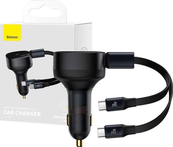 Baseus Enjoyment -autolaturi USB-C-kaapeleilla, 33W (musta)