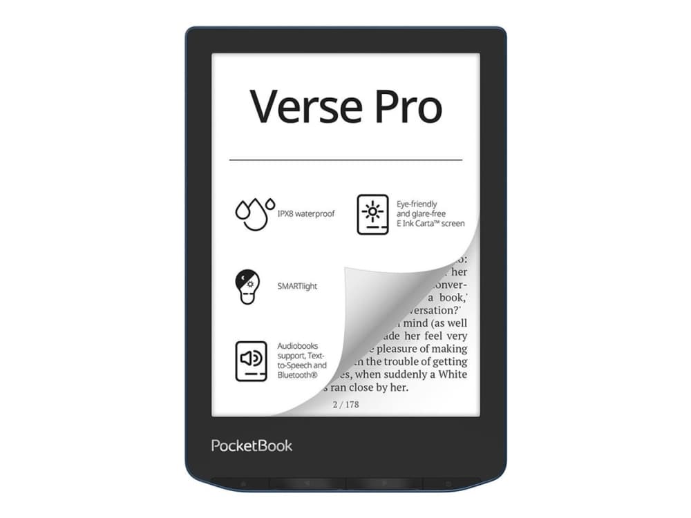 PocketBook Verse PRO - e-kirjojen lukulaite - Linux 3.10.65 - 16 GB - 6 16 harmaasävyistä (4-bittistä) E Ink Carta (1072 x 1448) - kosketusnäyttö - Bluetooth, Wi-Fi - azure