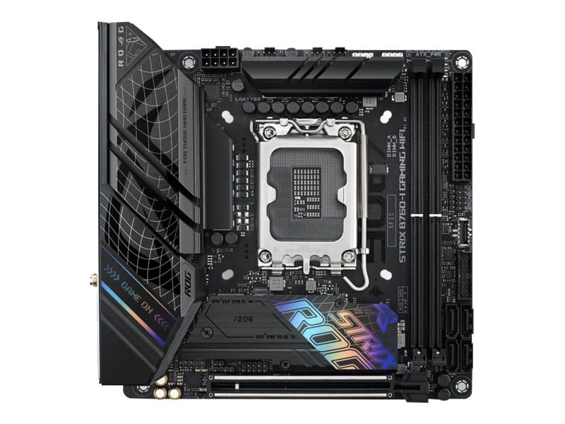 ASUS ROG STRIX B760-I GAMING WIFI - Emolevy - mini ITX - LGA1700-asennuspaikka - B760 piirisarja - USB 3.2 Gen 1, USB-C 3.2 Gen 1, USB-C 3.2 Gen 2x2, USB-C 3.2 Gen2 - 2.5 Gigabit LAN, Wi-Fi 6E, Bluetooth - sisäinen grafiikka (CPU tarvitaan) - HD-ääni (8-kanavainen)