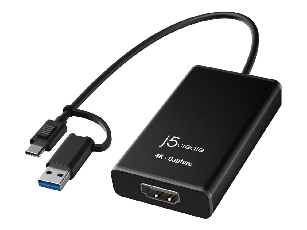 j5create JVA11-N 4K HDMI™ -kaappaussovitin, Musta, USB 3.2 Gen 1 (3.1 Gen 1), 3840 x 2160 pikseliä, Alumiini, 0,19 m, Taiwan
