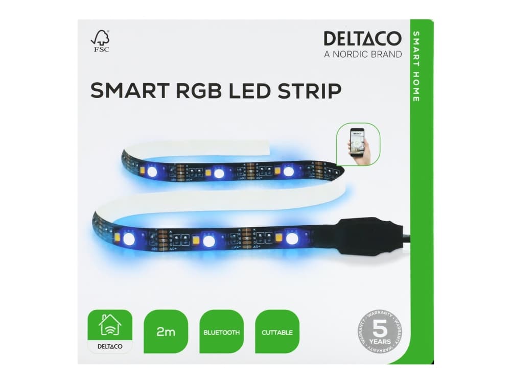 Deltaco USB-käyttöinen USB-valonauha, 2m, Universaali nauhavalo, Tunnelma, Sisä- ja ulkotila, Universaali, Teippi, musta