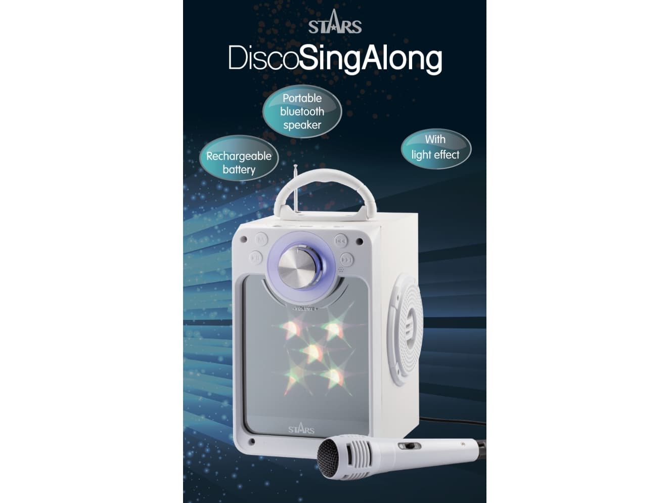 Karaokemaskin med ljuseffekter, mikrofon och Bluetooth, vit