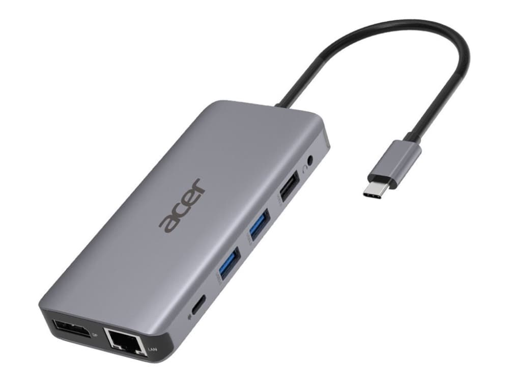 Acer 12-In-1 Type-C -sovitin - Telakointiasema - USB-C - 2 x HDMI, DP - GigE - Hopea