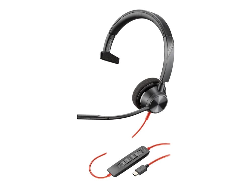 Poly Blackwire 3310 - Blackwire 3300 series - kuulokkeet - on-ear - langalliset - aktiivinen melunvaimennus - USB-A - musta - sertifioitu Microsoft Teamsille, UC-sertifioitu