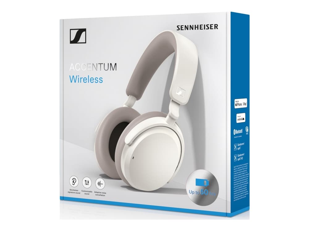 Sennheiser ACCENTUM Wireless - kuulokkeet mikrofonilla - koko koko - Bluetooth - langaton - aktiivinen melua vaimentava - valkoinen