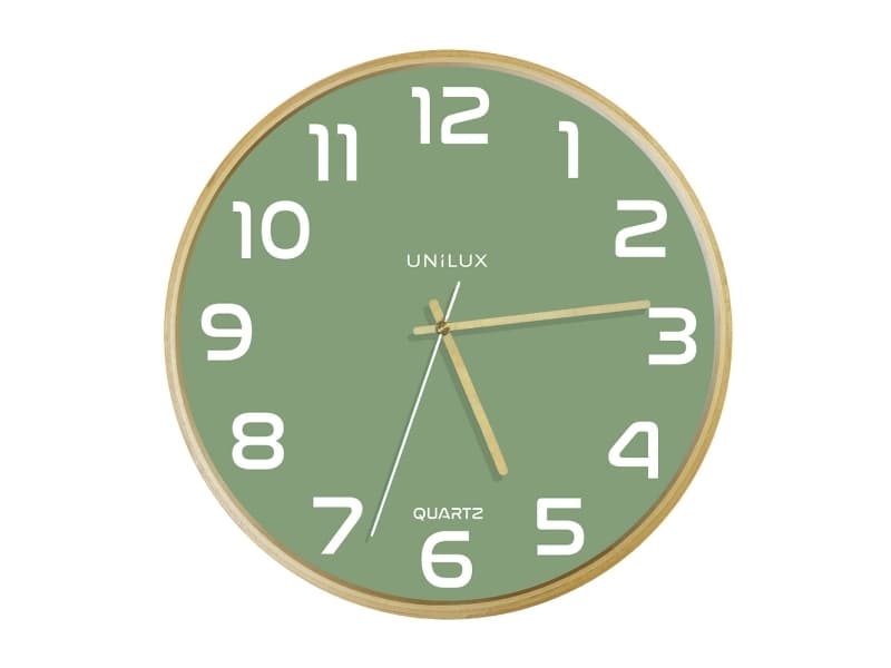 Unilux 400165098, Seinä, Kvartsikello, Pyöreä, Vihreä, Puu, Puu, Lasi