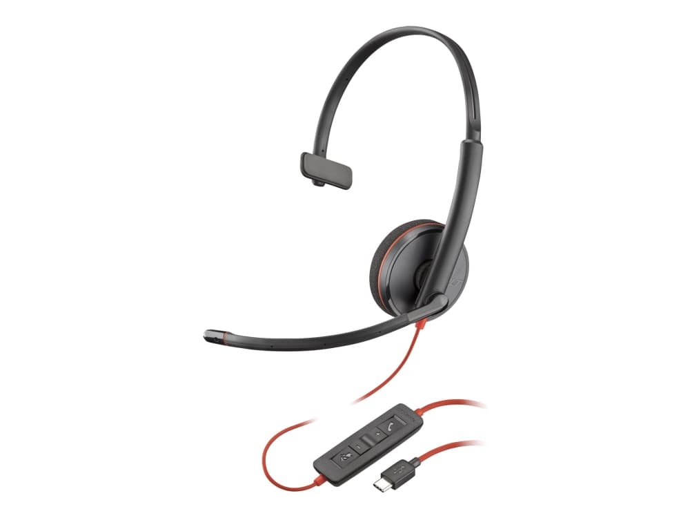 Poly Blackwire 3210 - Blackwire 3200 Series - kuulokkeet - korvalla - langallinen - aktiivinen melunvaimennus - USB-C - musta - sertifioitu Skype for Business, Avaya Certified, Cisco Jabber Certified, UC-sertifioitu, UC-sertifioitu
