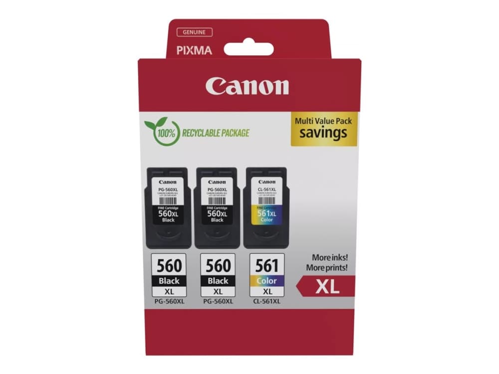 Canon 3712C009, Korkea (XL) värintuotto, musta, Syaani, Magenta, Keltainen, 3 kpl, Monipakkaus