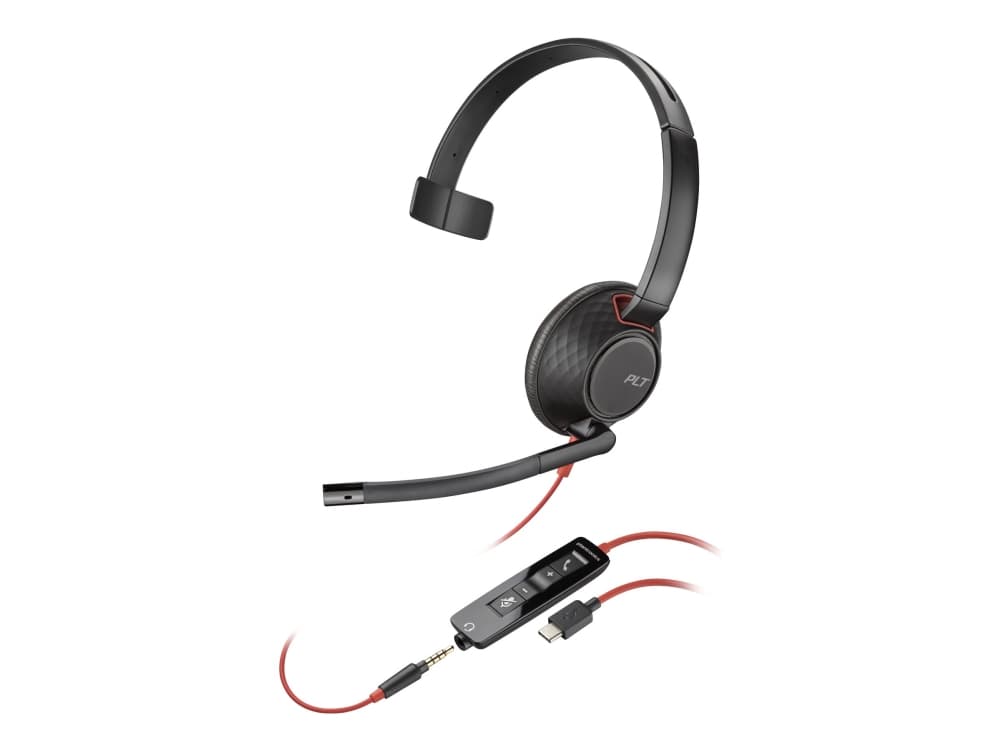 Poly Blackwire 5210 - Blackwire 5200 series - kuulokkeet - on-ear - langalliset - aktiivinen melunvaimennus - 3,5 mm:n liitin, USB-C - musta - Certified for Skype for Business, Zoom Certified, Certified for Microsoft Teams, Avaya Certified, Cisco Jabber Certified, Works With Chromebook Certified, UC certified