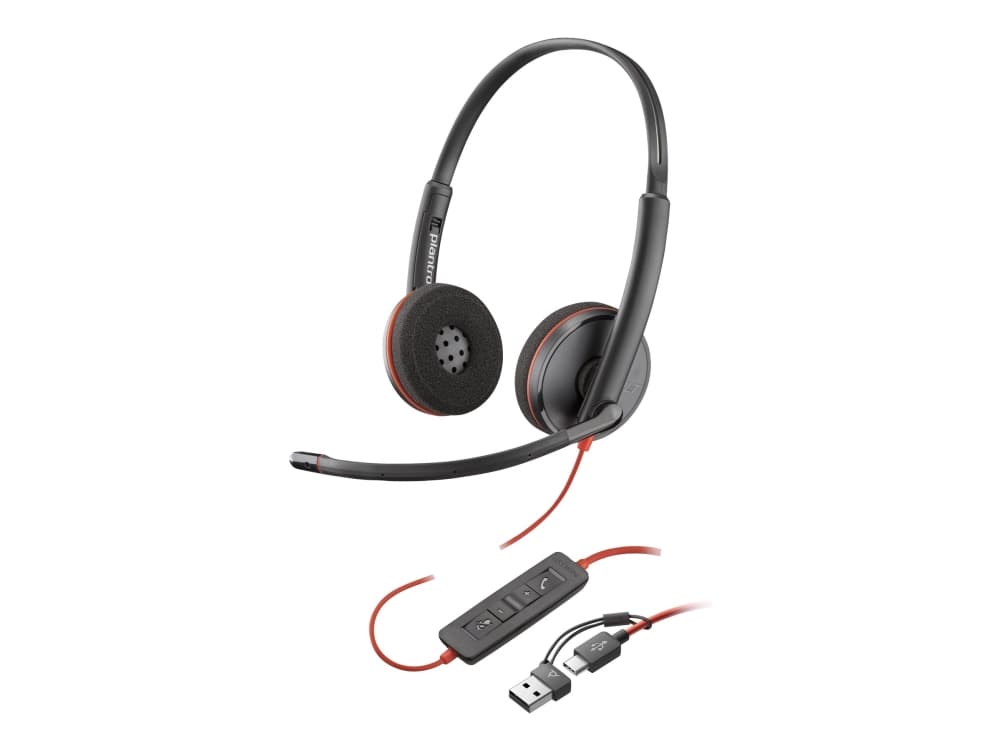Poly Blackwire 3220 - Blackwire 3200 Series - kuulokkeet - on-ear - langallinen - aktiivinen melunvaimennus - USB-C - musta - Skype Certified, Avaya Certified, Cisco Jabber Certified, UC Certified