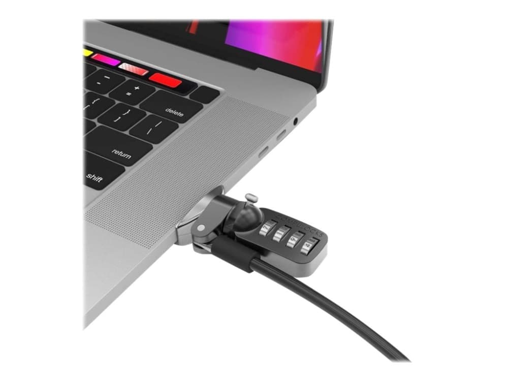 Compulocks Ledge Lock -sovitin MacBook Prolle 16 (2019), jossa yhdistelmäkaapelilukko - Adapteri paikan lukitsemiseen turvallisuuden takaamiseksi - hopea - yhdistelmäkaapelilukolla - Apple MacBook Pro 16 (loppu 2019)