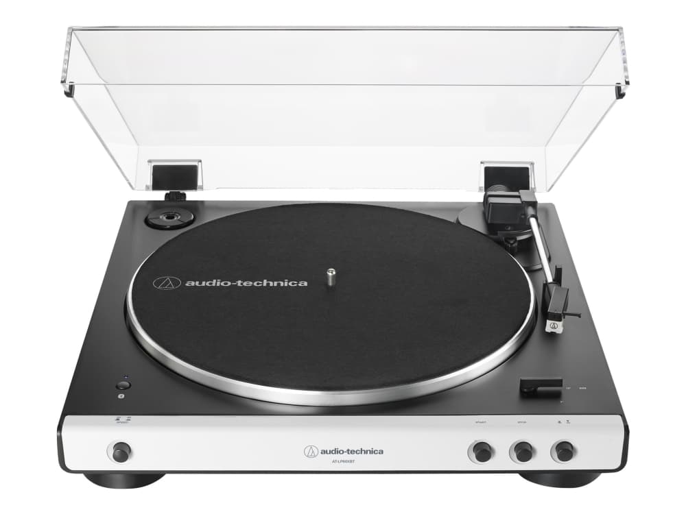 Audio-Technica AT-LP60XBT, Hihnakäyttöinen levysoitin, Täysin automaattinen, Valkoinen, Alumiini, 33 1/3,45 RPM, 33 1/3,45 RPM