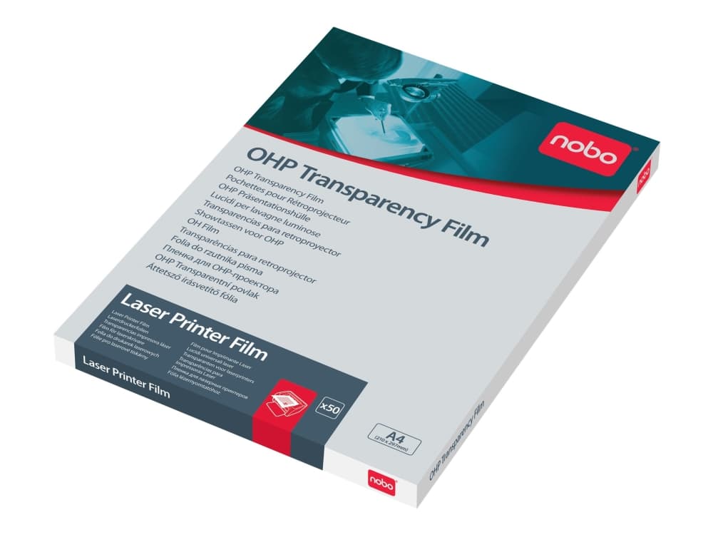 OHP Transparent Nobo A4 lasertulostimelle 100 mikronia - (50 kpl)