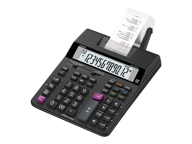 Casio HR-200RCE, Työpöytä, Tulostuslaskin, 12 lukua, 1 linjat, Akku, Musta