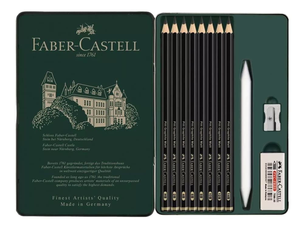 Faber-Castell 115220, Grafiittikynä, Musta, Puu, Musta, Metallilaatikko, 11 kpl