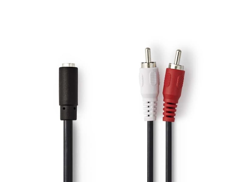 Nedis CAGB22255BK02, 2 x RCA, urosliitin, 3,5 mm, naarasliitin, 0,2 m, musta