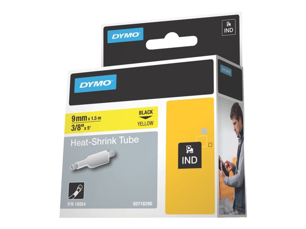 DYMO RhinoPRO Lämpökutistemuoviletku - Polyolefiini - sort på gul - Rulle (0,9 cm x 5,5 m) hylstre - for Rhino 4200, 6000, 6000 Hard Case Kit (kovakotelosarja)