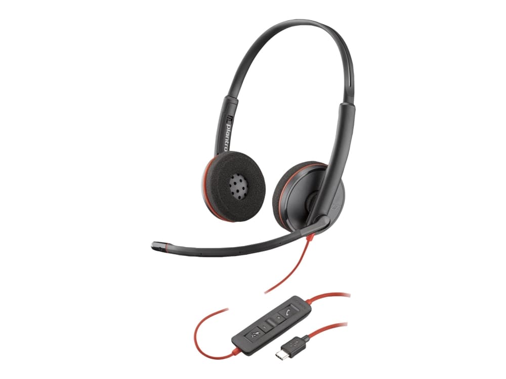 Poly Blackwire 3220 - Blackwire 3200 -sarja - kuulokkeet - korvalla - langallinen - USB-C - musta - Skype-sertifioitu, Avaya-sertifioitu, Cisco Jabber-sertifioitu, UC-sertifioitu
