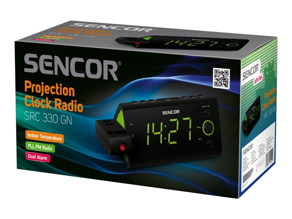 Sencor SRC 330 GN RADIOCLOCK, Alam Clock with projector, Digital, FM, ,05 cm (1.2), Green - 420g