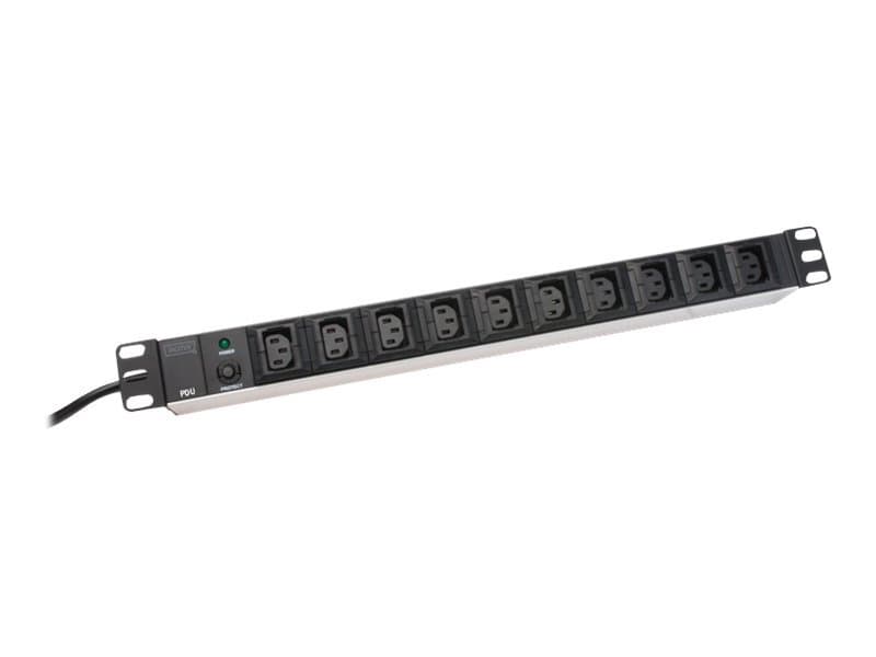 Digitus DN-95404, 10 AC-pistorasia(a), 250 V, 50 - 60 Hz, 10 A, 2500 W, musta