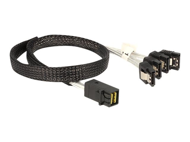 DeLOCK 83392, 0,5 m, 1 x Mini SAS HD x 4 SFF 8643, 4 x SATA 7p, Uros/naaras, Musta, Hopea