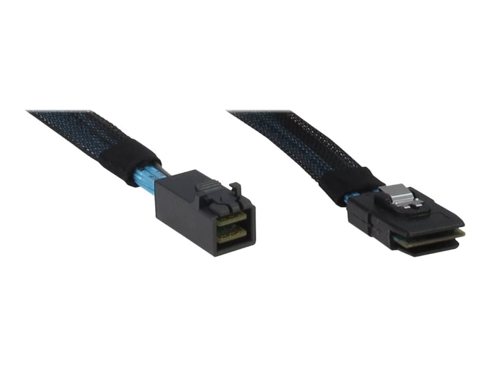 Inter-Tech - SAS internt kabel - SAS 6Gbit/s - 4 x Mini SAS HD (SFF-8643) (han) til Mini SAS (SFF-8087) (han) - 75 cm - sort, blå