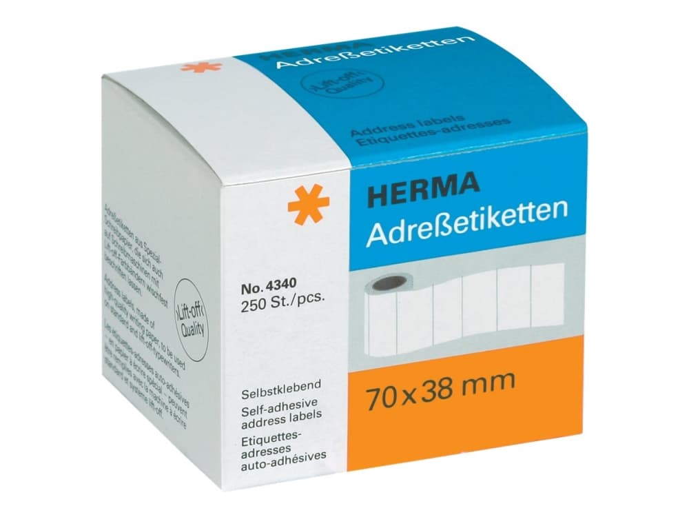 HERMA 4340, Valkoinen, Paperi, Matta, 7 cm, 3,8 cm, 250 kpl