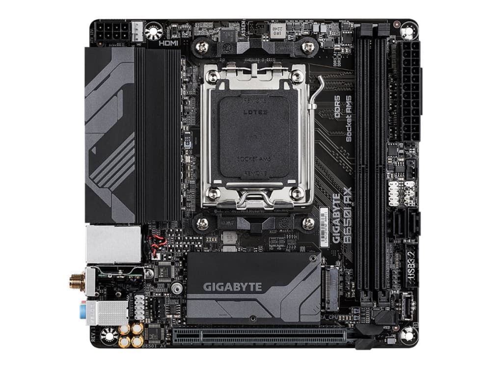 Gigabyte B650I AX - 1.0 - emolevy - mini ITX - Socket AM5 - AMD B650 Chipset - USB 3.2 Gen 1, USB 3.2 Gen 2, USB-C 3.2 Gen 1 - 2.5 Gigabit LAN, Bluetooth, Wi-Fi - sisäinen grafiikka (CPU tarvitaan) - HD Audio (8-kanavainen)