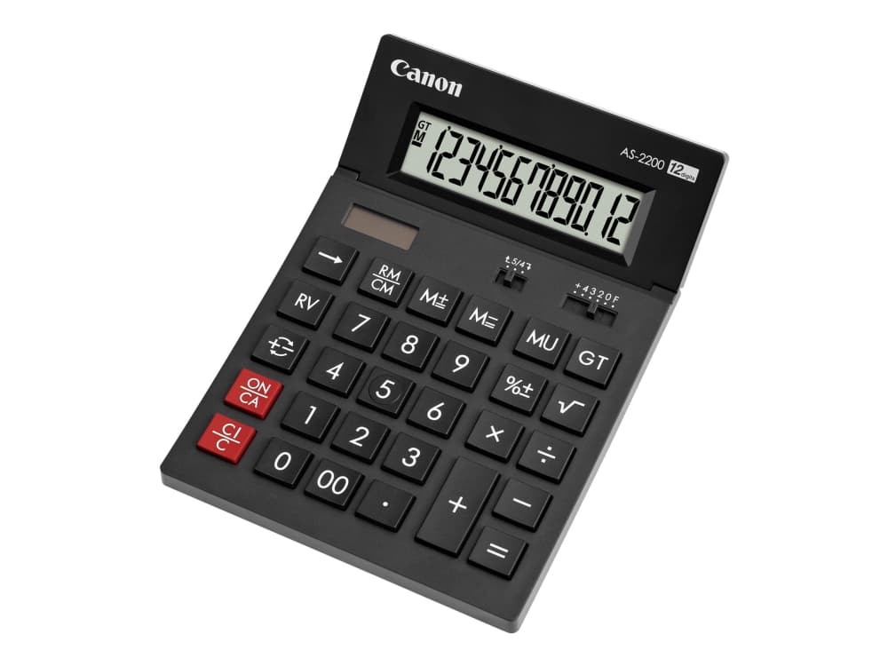 Canon AS-2200, Työpöytä, Näyttölaskin, 12 lukua, Näyttön kallistus, Akku, Musta