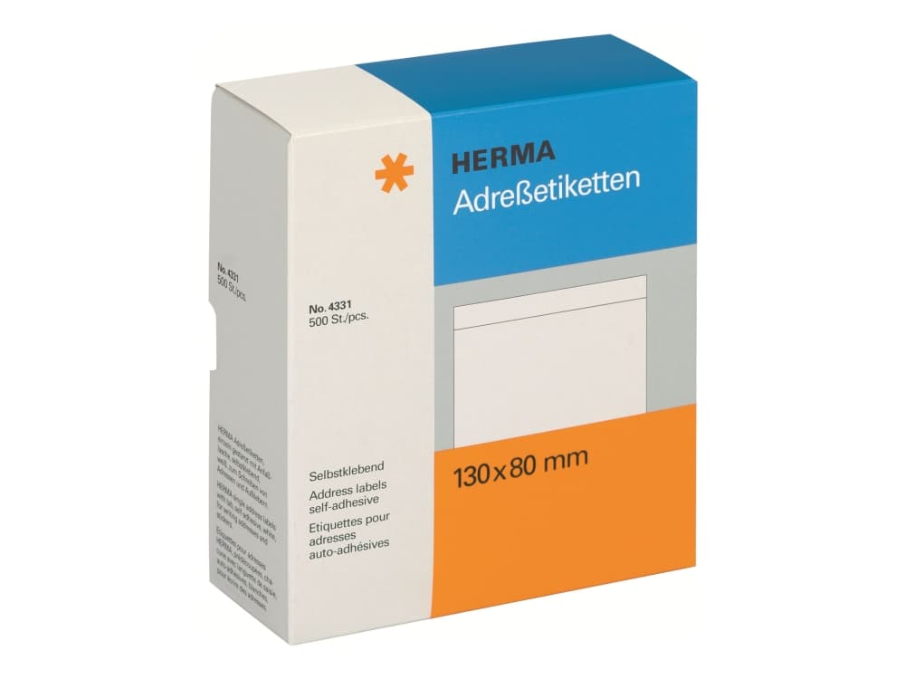 HERMA 4331, Valkoinen, Paperi, Matta, 13 cm, 8 cm, 500 kpl