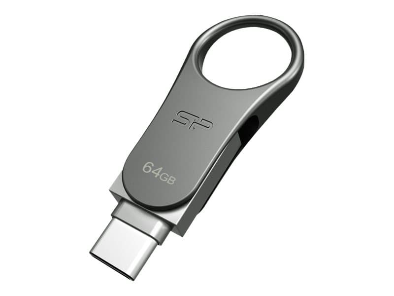 Silicon Power Mobile C80, 64 GB, USB Type-A / USB Type-C, 3.2 Gen 1 (3.1 Gen 1), Ilman suojusta, 8 g, Titaani