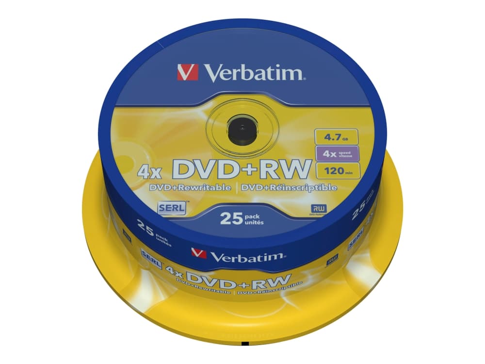 Verbatim DVD+RW Matt Silver, DVD+RW, 120 mm, Akseli, 25 kpl, 4,7 GB
