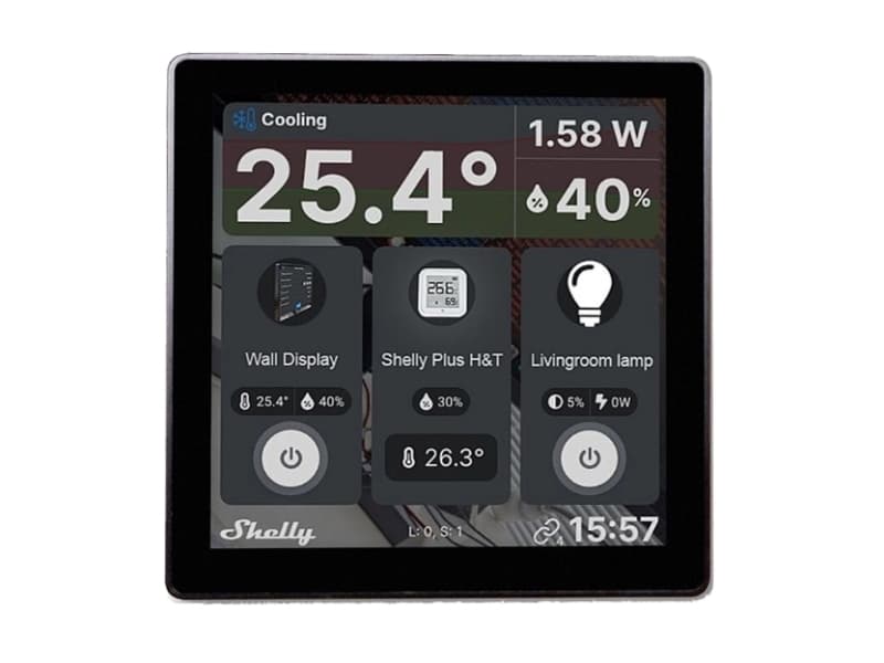 Shelly-seinänäyttö, langaton, musta, kosketusnäyttö, IP20, 110 - 230 V, 10,2 cm (4)