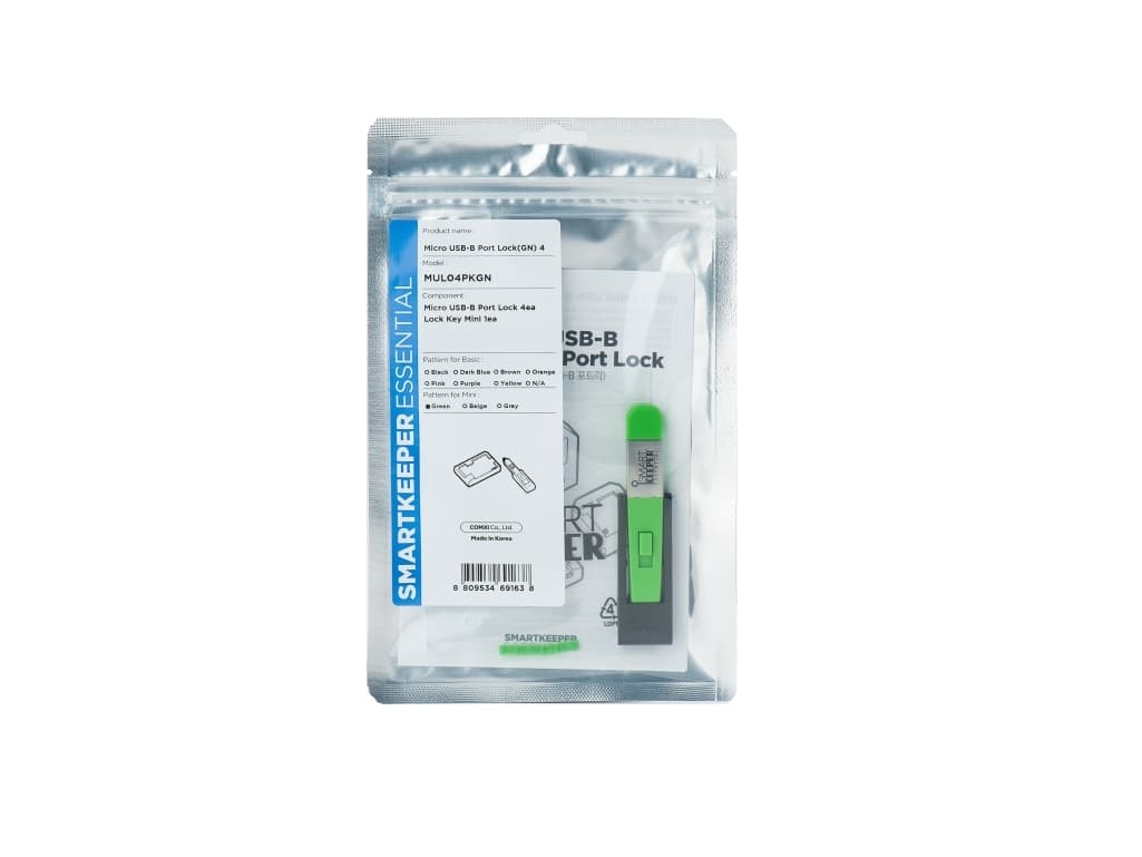 Smartkeeper MUL04PKGN, Portin lukitsin + avain, Micro USB Type-B, Vihreä, Muovi, 1 kpl, Muovipussi