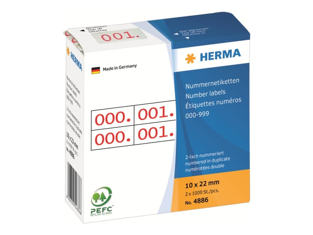 HERMA 4886, Punainen, Valkoinen, Paperi, 10 mm, 22 mm, 2000 kpl, Saksa