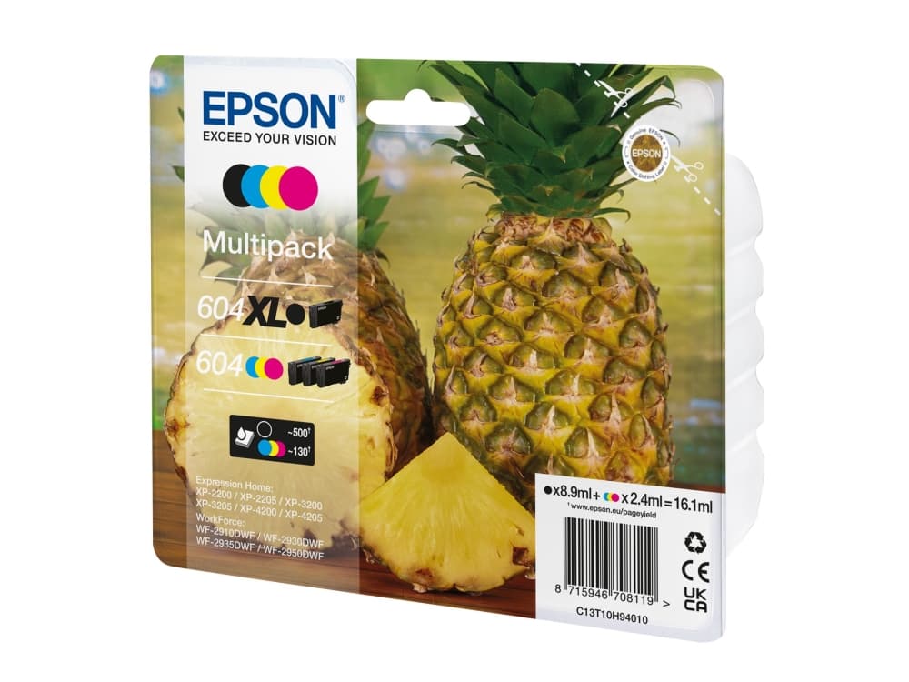 Epson 604XL, Korkea (XL) värintuotto, 8,9 ml, 2,4 ml, 4 kpl, Monipakkaus