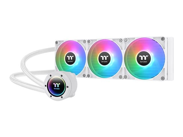 Thermaltake TH360 V2 ARGB, Tyyppi: Nestejäähdytys, Tuulettimen halkaisija: 36 cm, Suurin ilmavirta: 57.05 cfm, Pienin ilmanpaine: 2.23 mmH2O, Laakerityyppi: Hydraulinen, Tuotteen väri: Valkoinen (CL-W365-PL12SW-A)