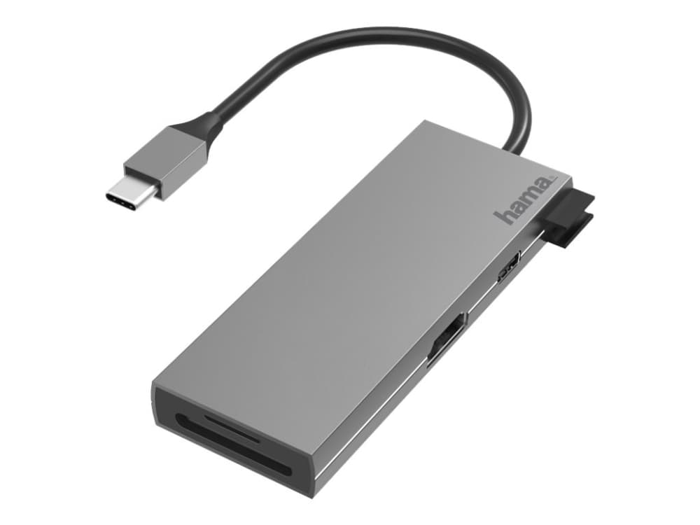 Hama 00200110, USB 3.2 Gen 1 (3.1 Gen 1) Type-C, HDMI, USB 3.2 Gen 1 (3.1 Gen 1) Type-A, USB 3.2 Gen 1 (3.1 Gen 1) Type-C, 4096 x 2160 pikseliä, MicroSD (TransFlash), MicroSDHC, MicroSDXC, SD, SDHC, SDXC, 5000 Mbit/s, Grå