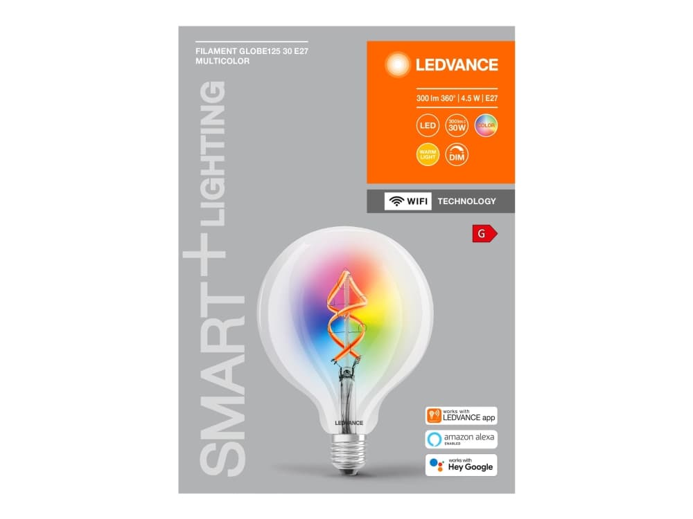 LEDVANCE SMART+ WiFi Filament Globe RGBW, Älylamppu, Läpinäkyvä, Wi-Fi, Integroitu LED, E27, Lämmin valkoinen