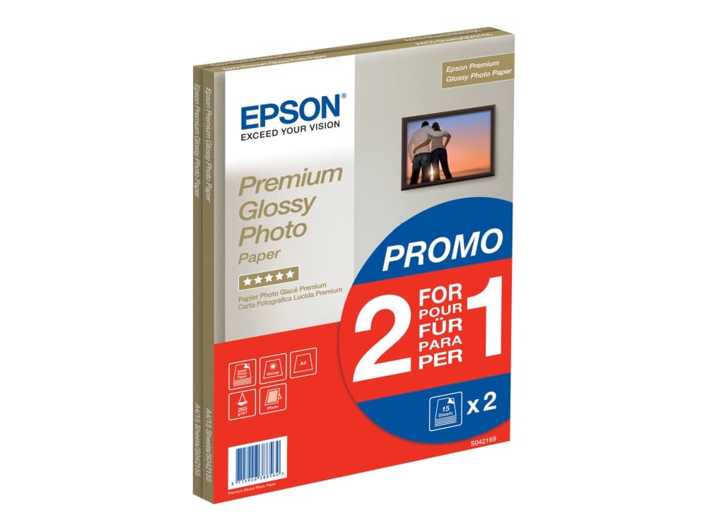 Epson Premium Glossy Photo Paper BOGOF - Skinnende - A4 (210 x 297 mm) - 255 g/m² - 15 ark fotopapir (pakke med 2) - EcoTank ET-2650, 2750, 2751, 2756, 2850, 2851, 2856, 4750, 4850, 2851, 2856, 2856, 2851, 2856, 2751, 2751, 2751, 2756, 2856, 2856, 2850, 2856, 2850, 2856, 2850, 2856, 2850, 2850, 2856, 2850, 2850, 2850, 2850, 2850, 2850, 2850, 2850, 2850