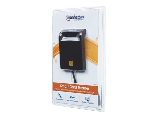 Manhattan USB-A Contact Smart Card Reader, 12 Mbps, Kitkatyyppi yhteensopiva, Ulkoinen, Windows tai Mac, Kaapeli 105cm, Musta, Kolmen vuoden takuu, Blisteri - SMART Card Reader - USB