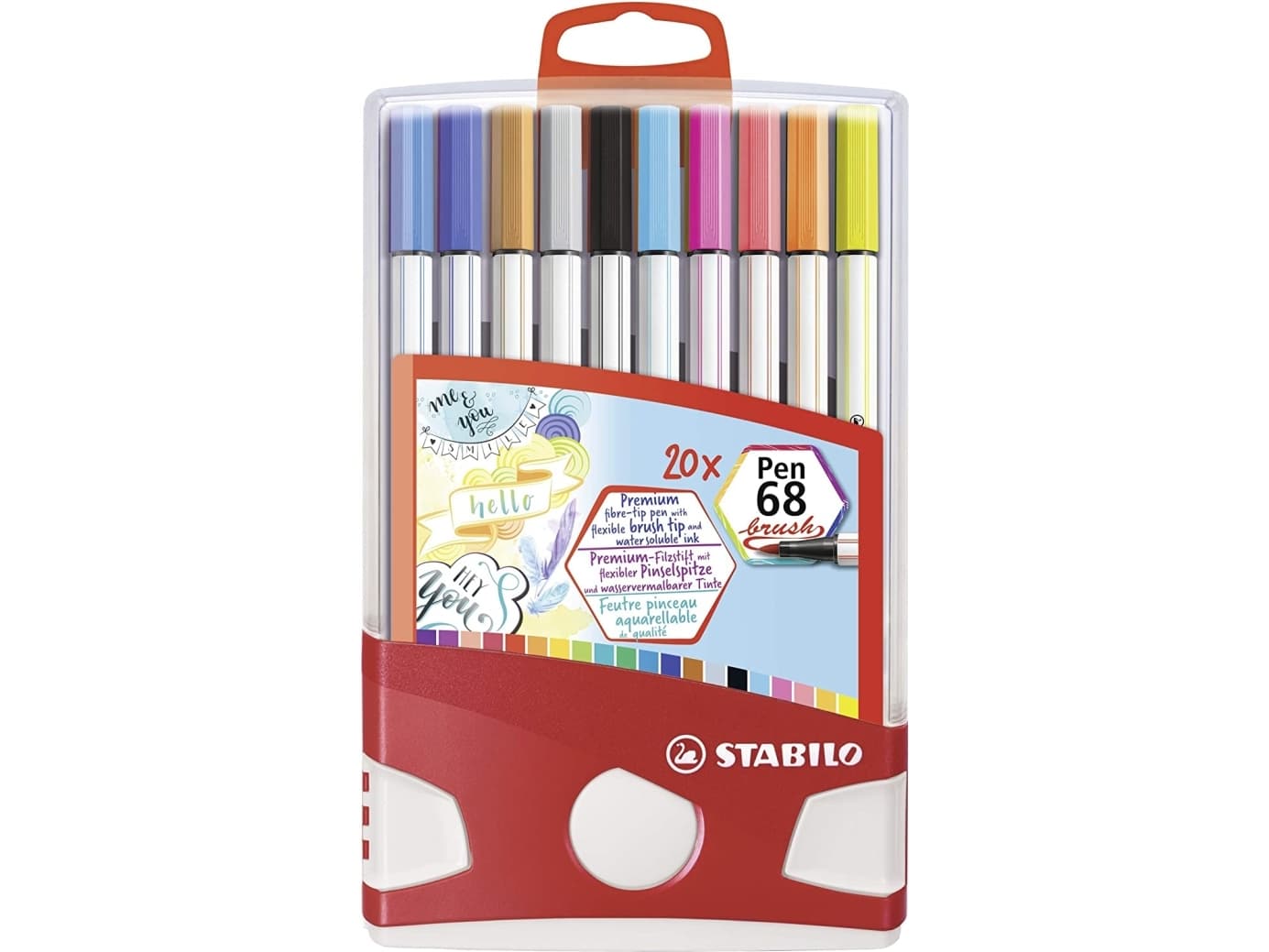 STABILO Pen 68 brush, 20 väriä, Monivärinen, Pyöreä kärki ja sivellinkärki, Monivärinen, Kahdeksankulmainen, Vesipohjainen muste